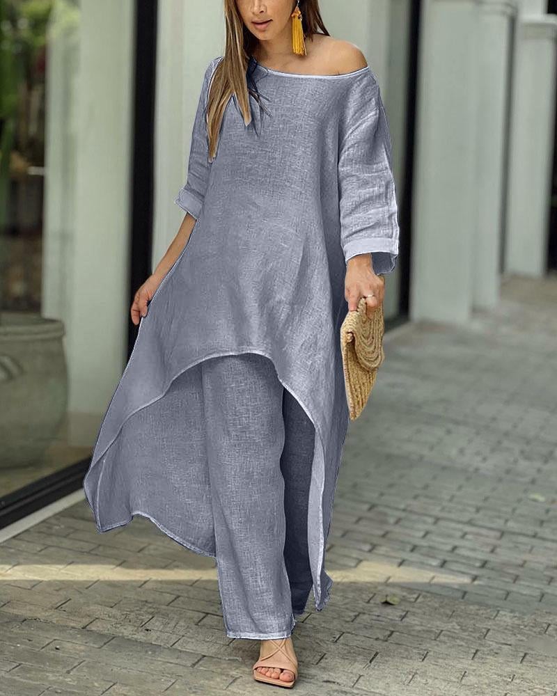 💥 Promotion du dernier jour 39% DE RÉDUCTION 💥💕 Tenue décontractée en lin de couleur unie pour femme💃💃