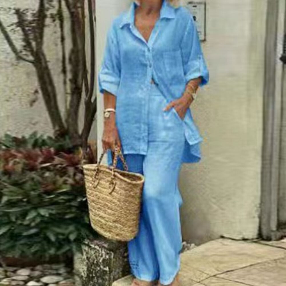 Ensemble chemise décontractée deux pièces en coton et lin