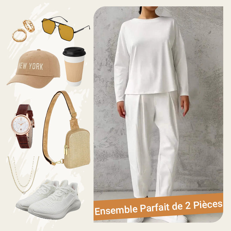 ⌛ Le prix le plus bas pour le dumping !Ensemble 2 pièces haut à manches longues et pantalon à col rond