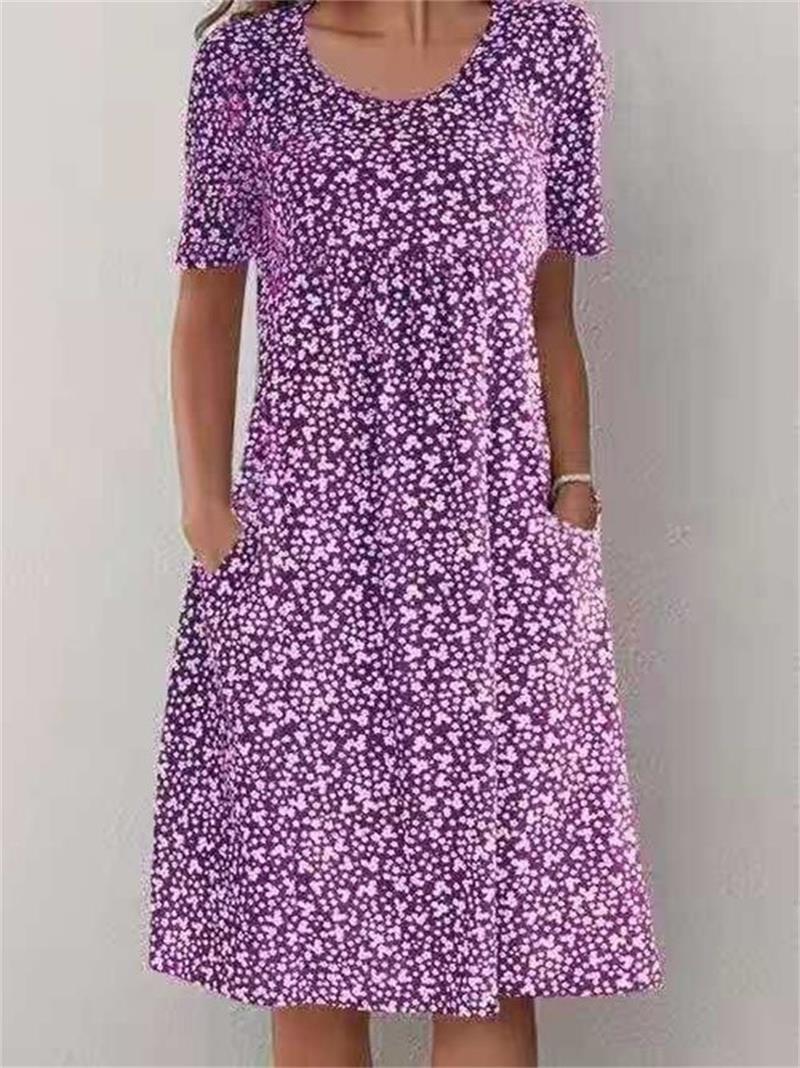 đRobe en coton Ă encolure dĂ©gagĂ©e pour femmes dĂ©contractĂ©es (8 couleurs avec poches)