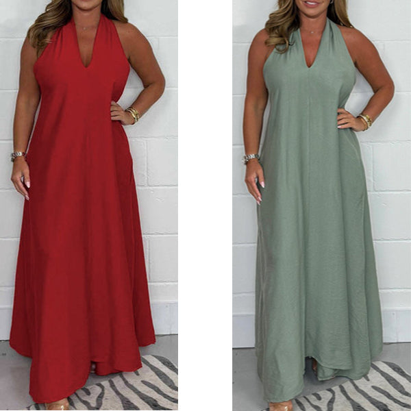 Robe longue fluide à dos en T pour femmes