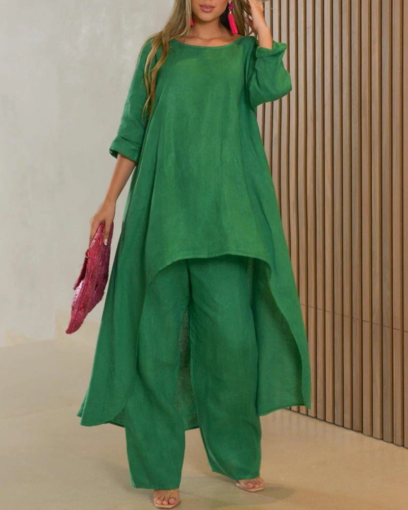 💥 Promotion du dernier jour 39% DE RÉDUCTION 💥💕 Tenue décontractée en lin de couleur unie pour femme💃💃