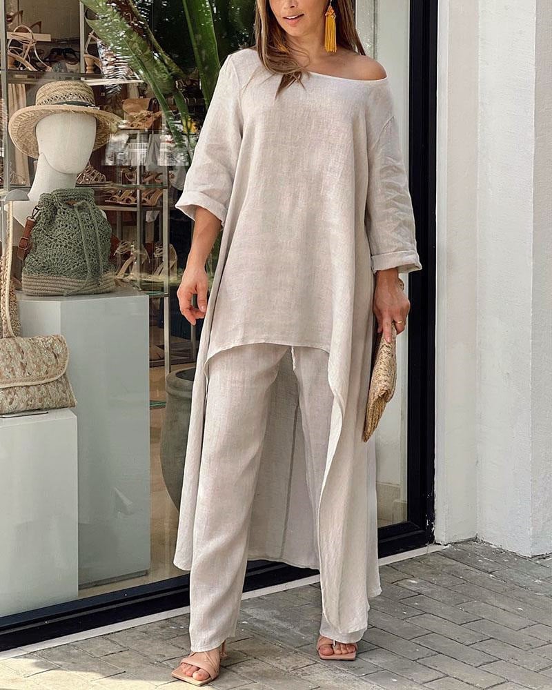 💥 Promotion du dernier jour 39% DE RÉDUCTION 💥💕 Tenue décontractée en lin de couleur unie pour femme💃💃