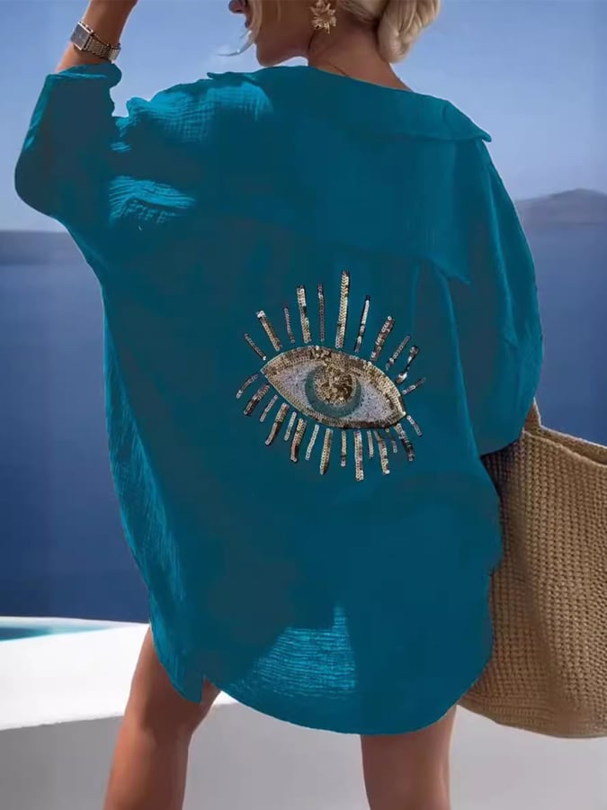 🔥50% de réduction sur les offres spéciales🔥Chemise décontractée à paillettes et perles gros yeux