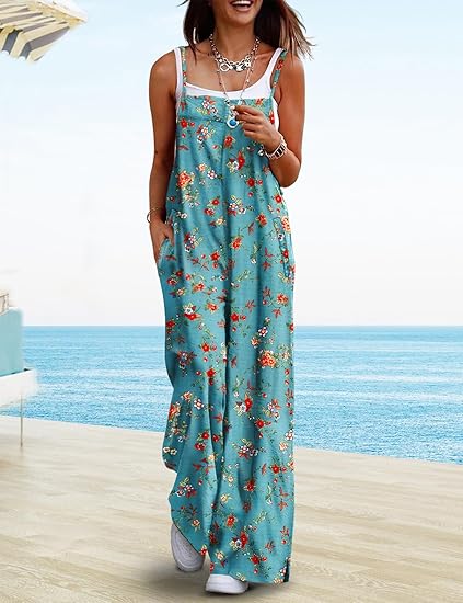 🏖️Soldes d'été 50% de réduction !🌼Combinaison d'été bohème à jambes larges et poches pour femmes