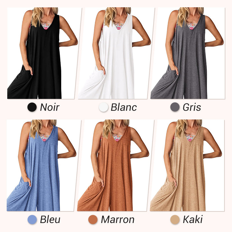 🔥🛍️Promotion chaude 50 % de réduction💃Combinaison Décontractée Sans Manches à Col en V et Jambes Larges pour Femmes🌸