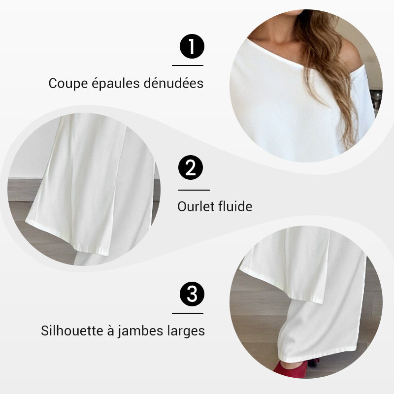 Ensemble d'un top et d'un pantalon décolletés unicolores