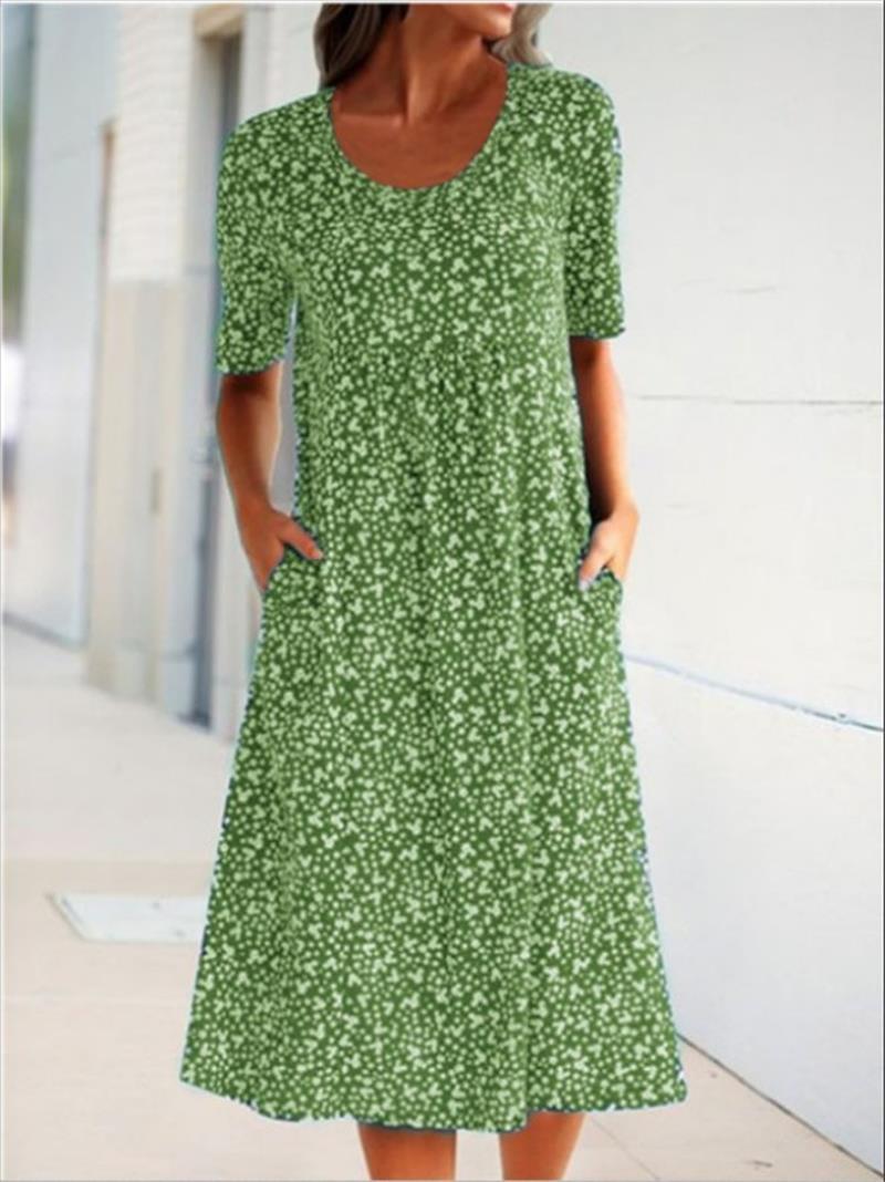 đRobe en coton Ă encolure dĂ©gagĂ©e pour femmes dĂ©contractĂ©es (8 couleurs avec poches)