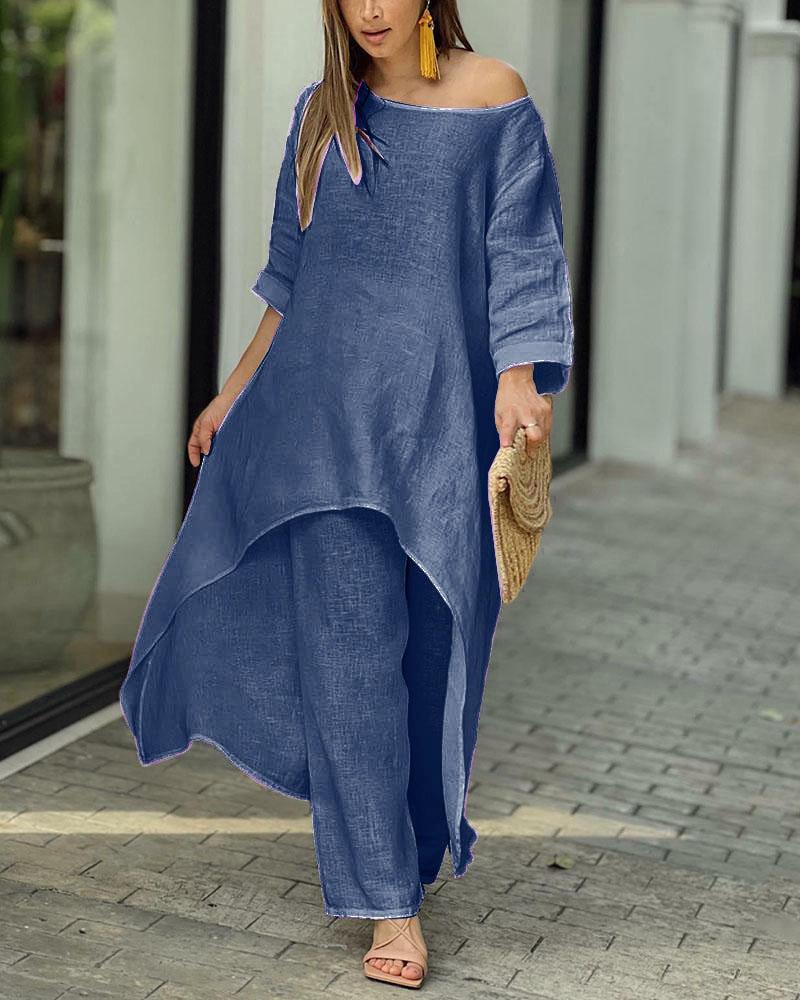 💥 Promotion du dernier jour 39% DE RÉDUCTION 💥💕 Tenue décontractée en lin de couleur unie pour femme💃💃