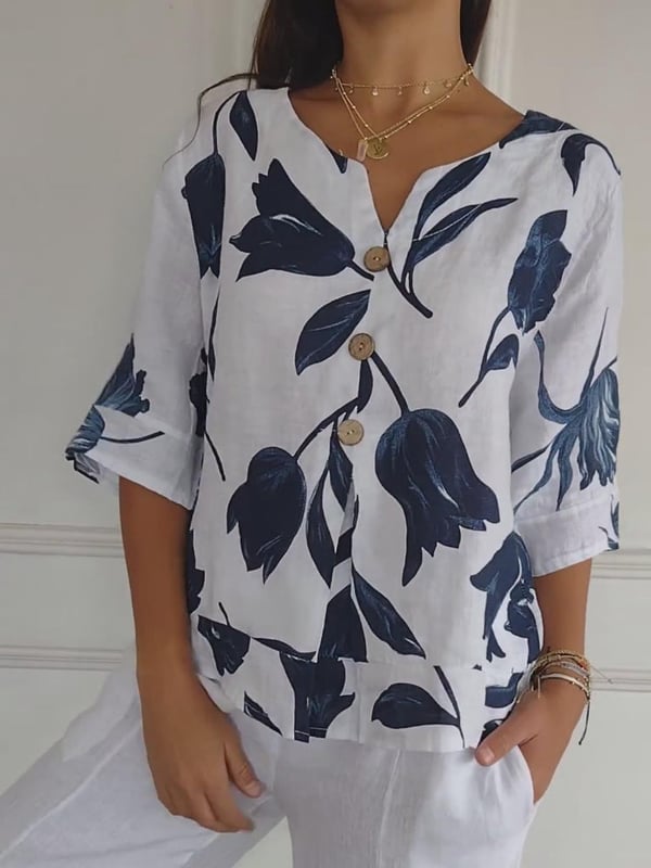 💕Vente chaude pour la fête des mères à 50% de réduction🌷Haut tunique imprimé à col en V🌷