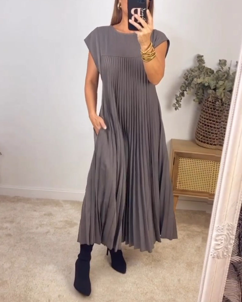 🔥VENTE CHAUDE🔥Robe sans manches plissée, simple et unie