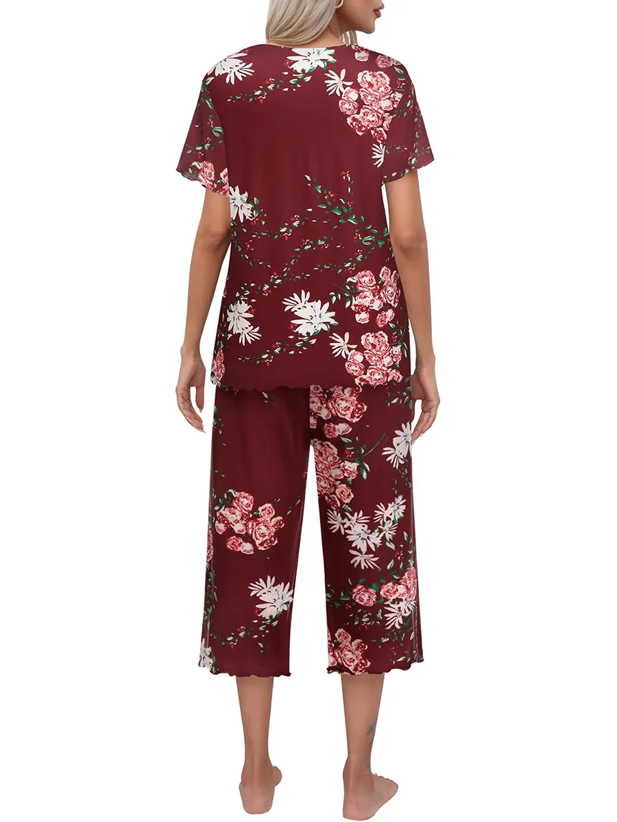 ⏳Limited time 50% discount💥Ensemble de vêtements de nuit Top et pantalon imprimés pour femmes
