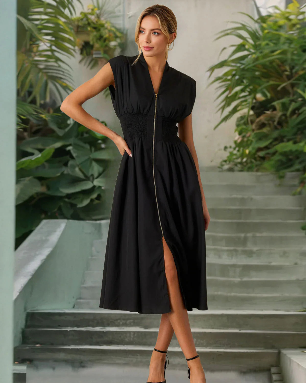 💃Vente à chaud 50⏰Robe longue élégante à col en V et fendue pour femmes👗
