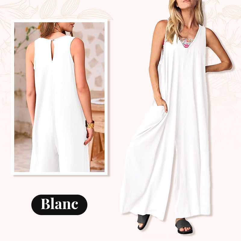 🔥🛍️Promotion chaude 50 % de réduction💃Combinaison Décontractée Sans Manches à Col en V et Jambes Larges pour Femmes🌸