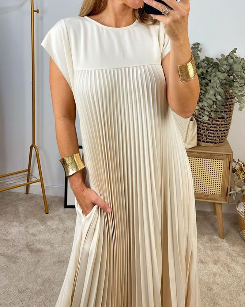 🔥VENTE CHAUDE🔥Robe sans manches plissée, simple et unie