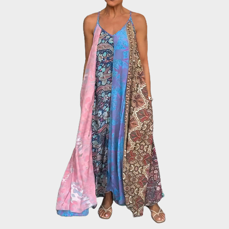 Robe longue relaxante à bretelles spaghetti imprimée pour femmes