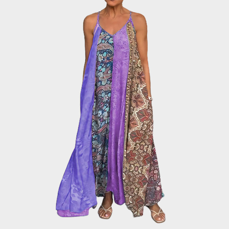 Robe longue relaxante à bretelles spaghetti imprimée pour femmes