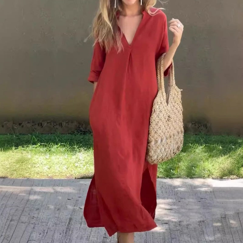 ✨Robe fendue élégante à col en V✨