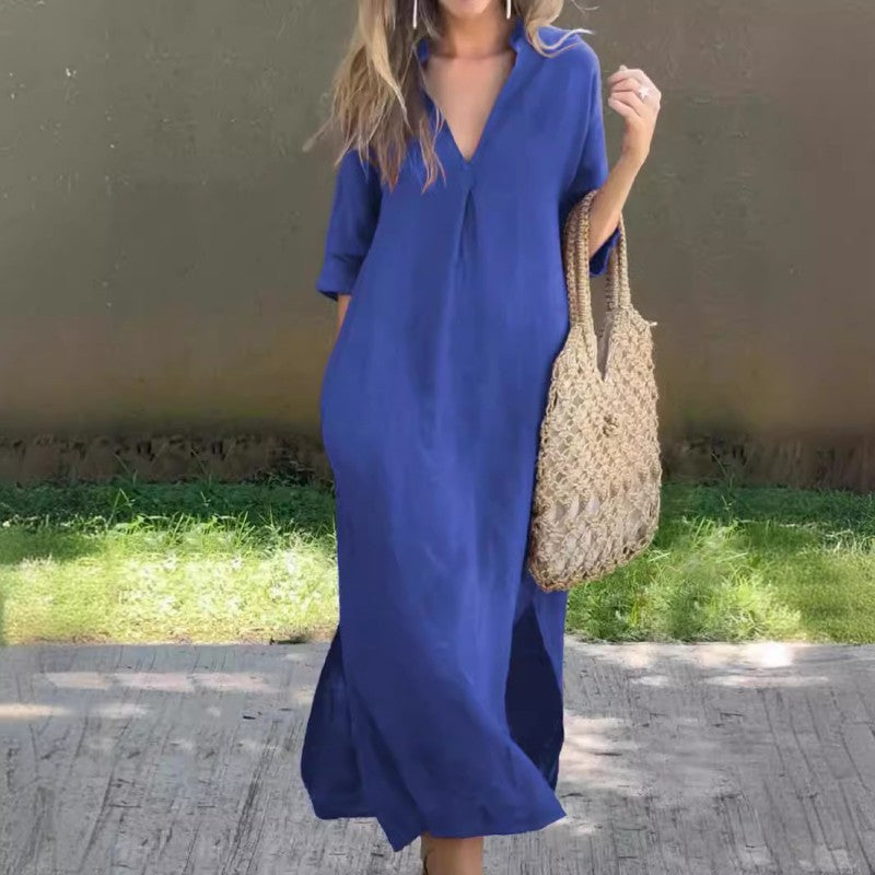 ✨Robe fendue élégante à col en V✨