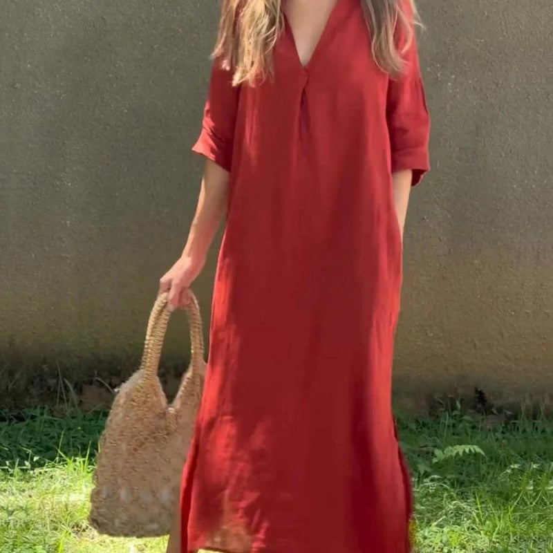 ✨Robe fendue élégante à col en V✨