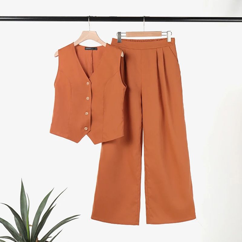 💕Costume personnalisé avec gilet de couleur unie et pantalon large pour dames françaises
