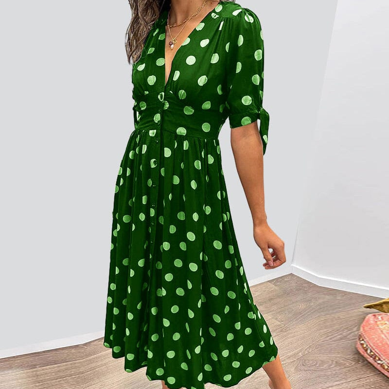💃Robe à pois avec décolleté en V profond