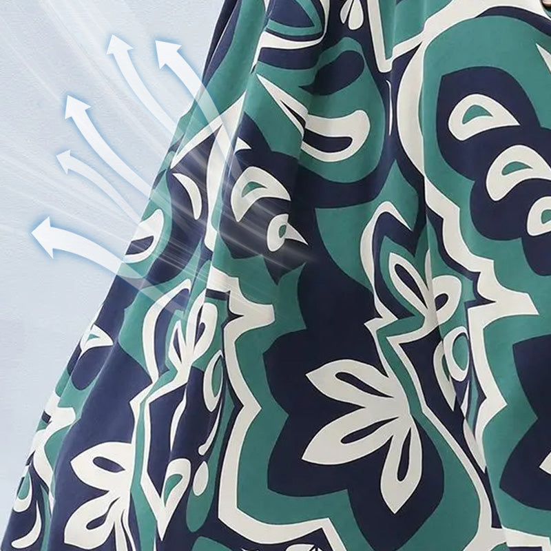 Robe longue à col rond, imprimée et ceinturée