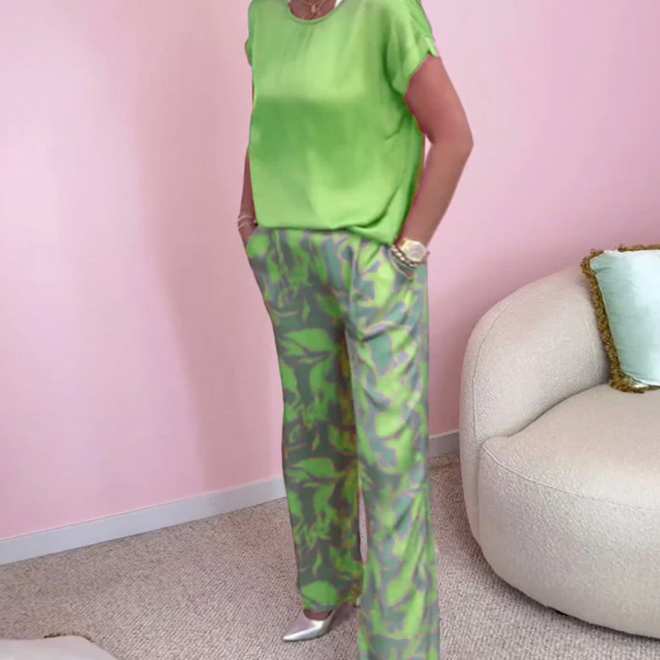 Ensemble 2 pièces : Haut & Pantalon Imprimé à Jambes Larges