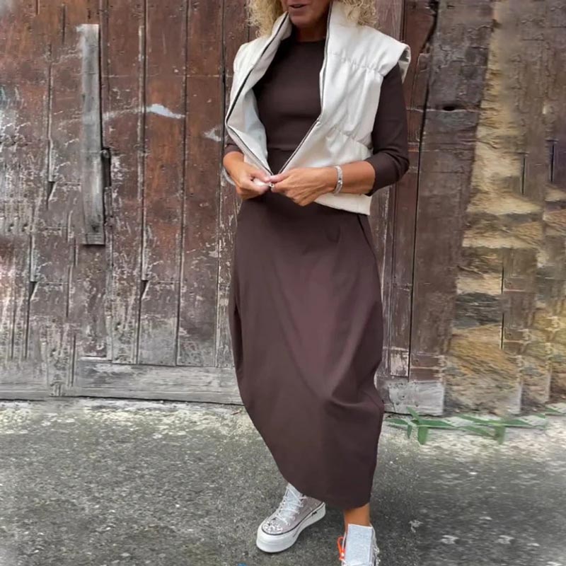 đ„đ€Vente Black Friday 52% de rĂ©ductionđ„Robe simple et Ă©lĂ©gante Ă manches longues avec poche pour femme