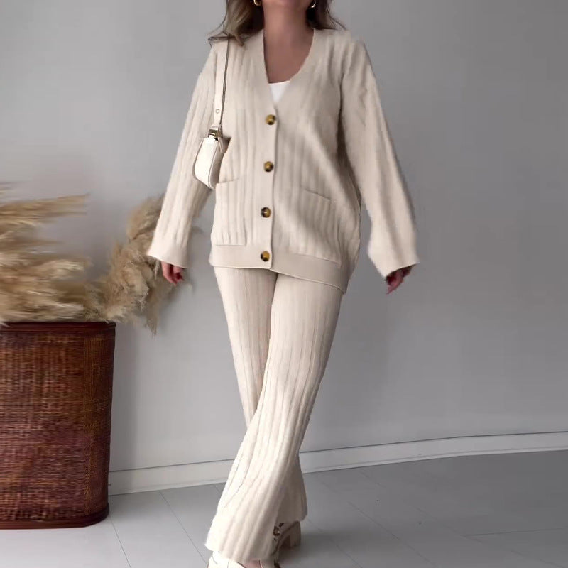 Spécial Automne – Nouveau Ensemble Deux Pièces Décontracté en Tricot de Couleur Unie pour Femme