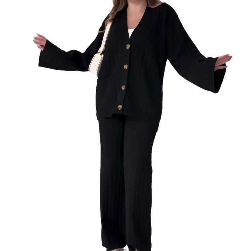Spécial Automne – Nouveau Ensemble Deux Pièces Décontracté en Tricot de Couleur Unie pour Femme