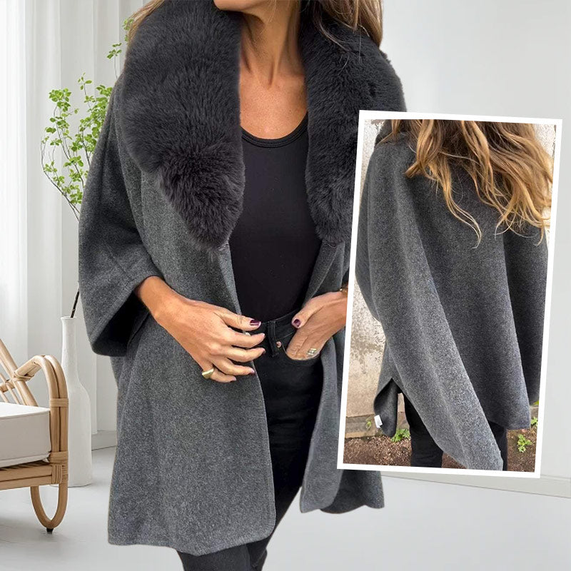 Manteau bouffant avec col en fausse fourrure pour femmes