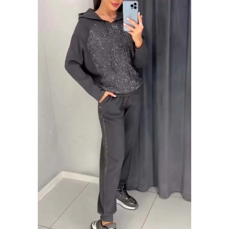 🍂vente saisonnière❄️Sweat-shirt à capuche et pantalon de jogging à revers pour femme