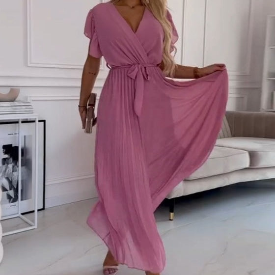 💐 Robe fluide plissée à col en V pour femmes