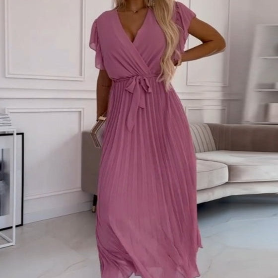 💐 Robe fluide plissée à col en V pour femmes