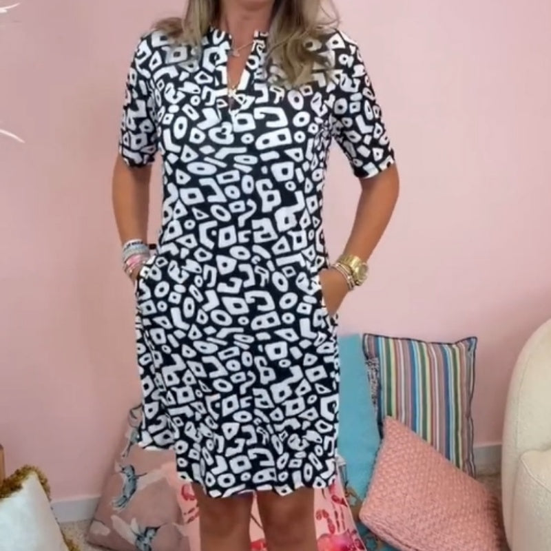 ✨Début de l'été Nouveau✨Robe imprimée décontractée à manches courtes et col en V pour femmes