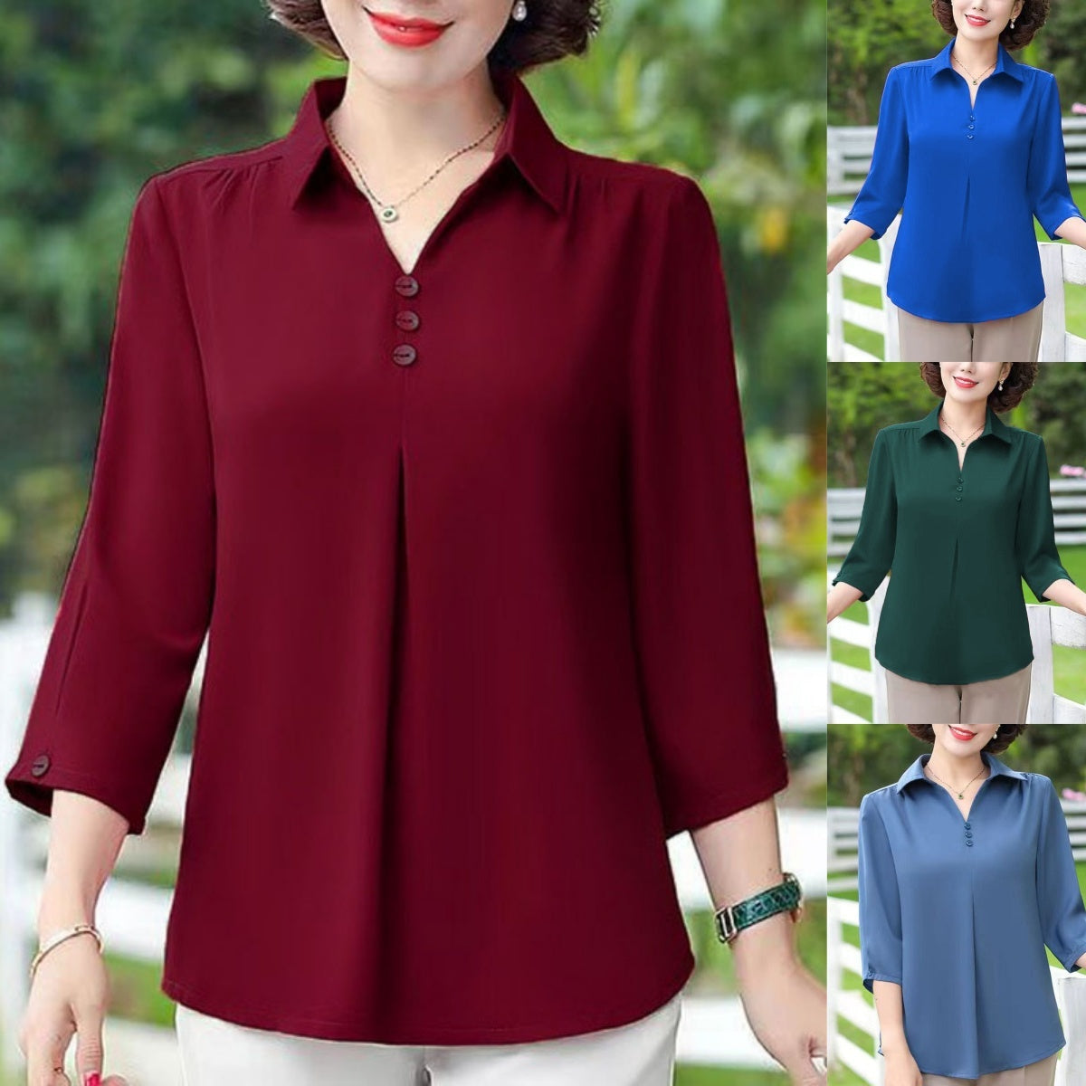đ„Printemps 50% de rĂ©ductionđ„Chemise dĂ©contractĂ©e Ă col de couleur unie pour femmes