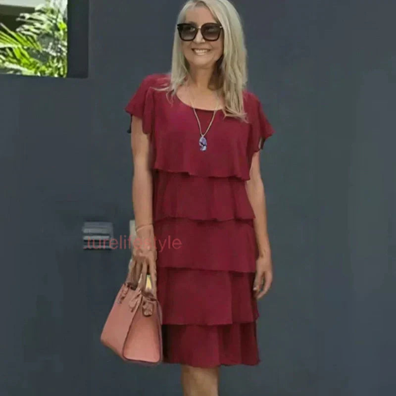 Robe décontractée à volants et coupe ondulée pour femmes