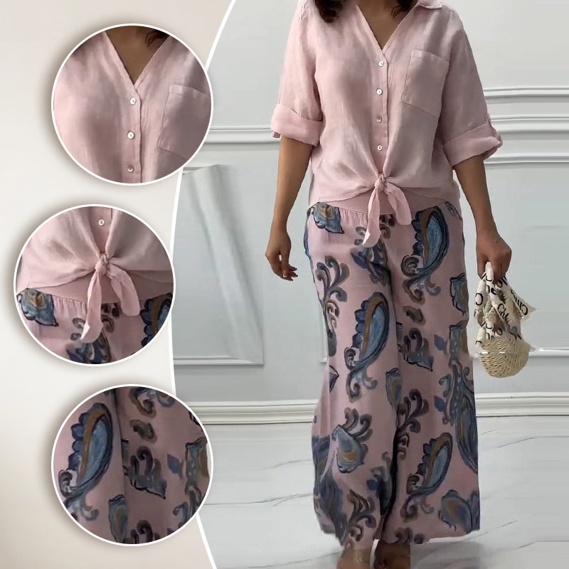 Ensemble deux pièces pour femme, cardigan ample et pantalon taille haute