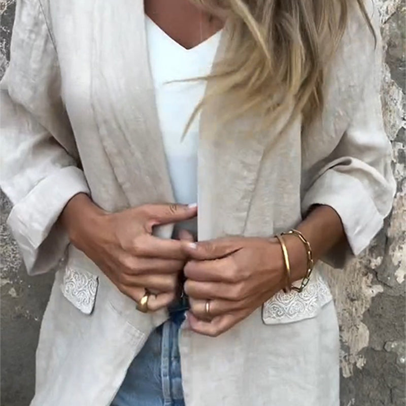 ⏳Réduction limitée de 50%🎁Blazer à ouverture frontale en coton et lin pour femmes