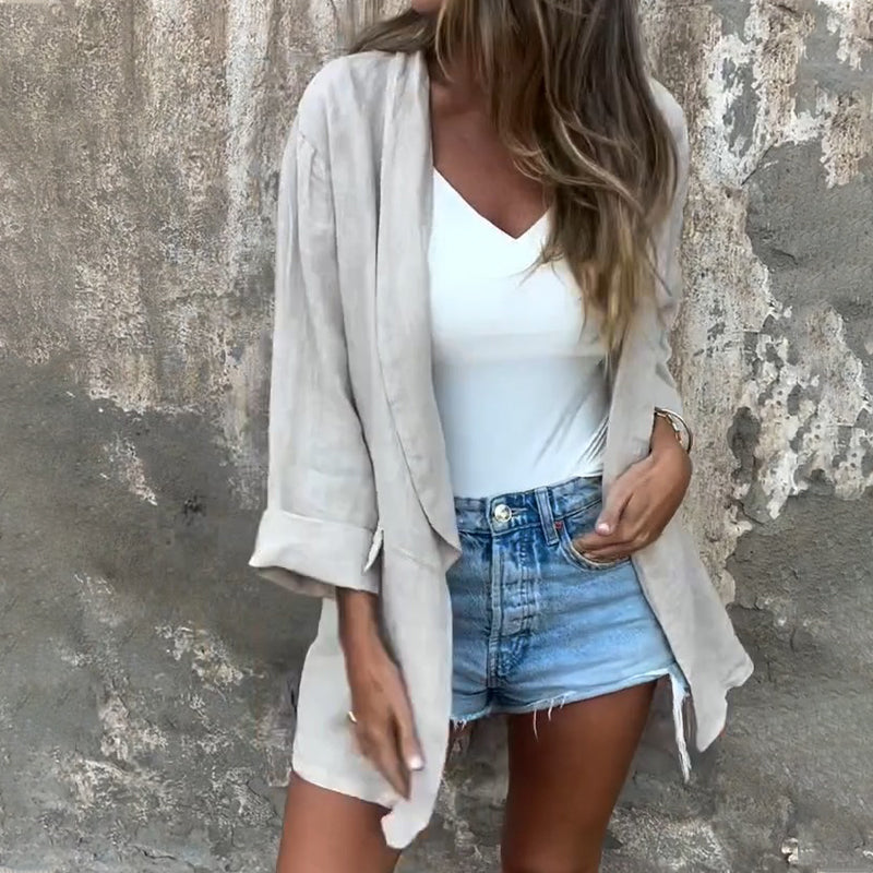 ⏳Réduction limitée de 50%🎁Blazer à ouverture frontale en coton et lin pour femmes