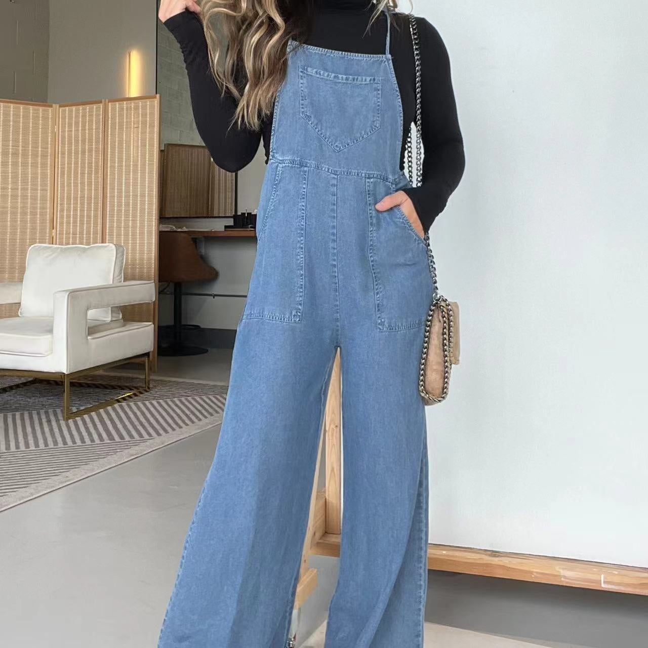 🔥Soldes d'été 50 %✨⛱️Combinaison décontractée sans manches à jambe large en denim pour femmes