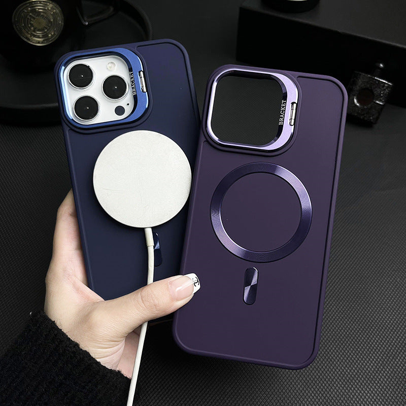 Objectif de luxe Cas de support métallique magnétique pour iPhone(Film d'objectif gratuit)
