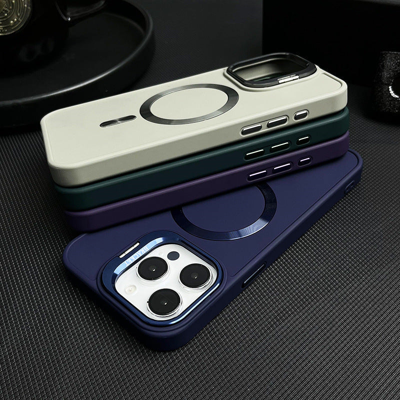 Objectif de luxe Cas de support métallique magnétique pour iPhone(Film d'objectif gratuit)