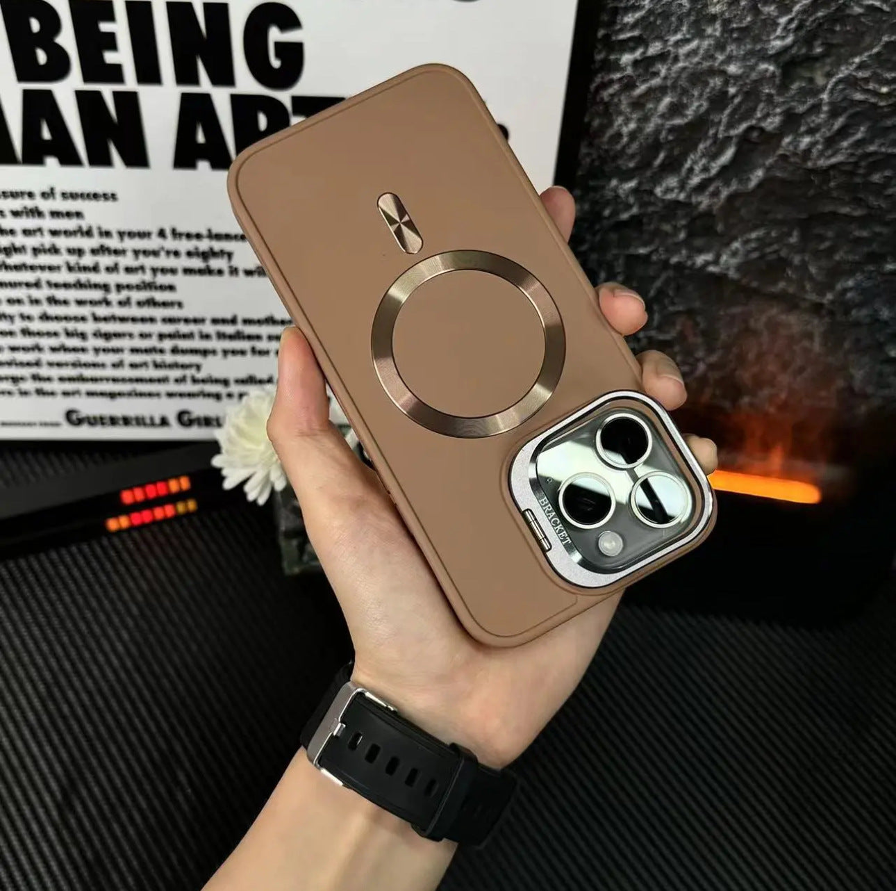 Objectif de luxe Cas de support métallique magnétique pour iPhone(Film d'objectif gratuit)
