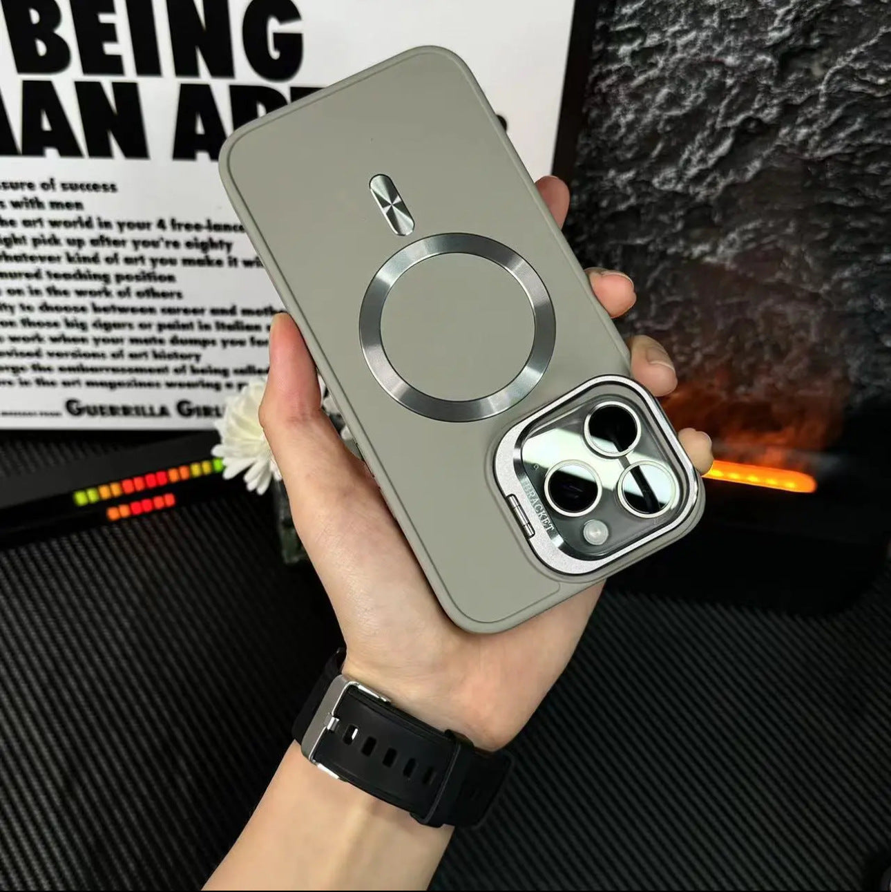 Objectif de luxe Cas de support métallique magnétique pour iPhone(Film d'objectif gratuit)