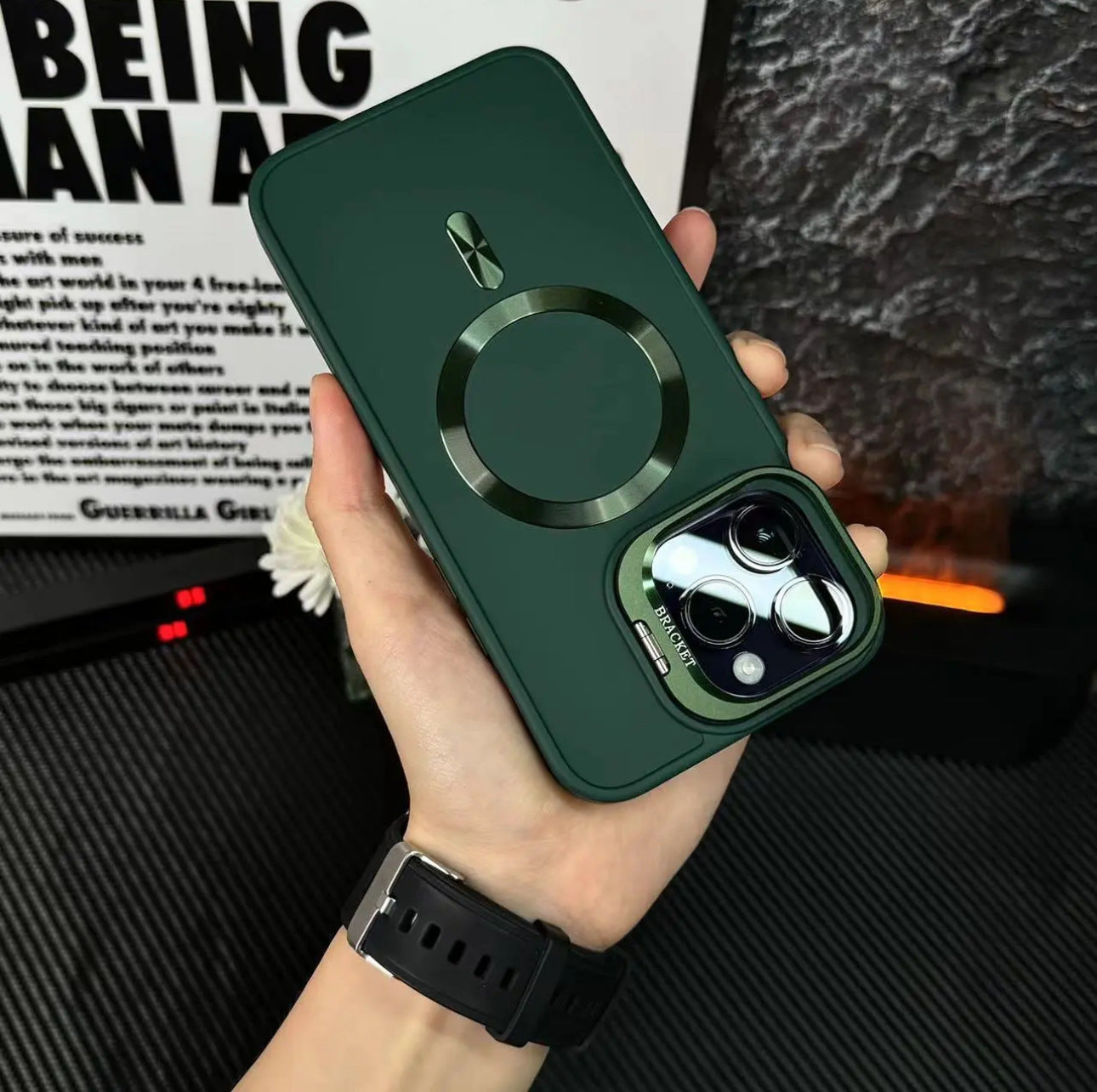 Objectif de luxe Cas de support métallique magnétique pour iPhone(Film d'objectif gratuit)