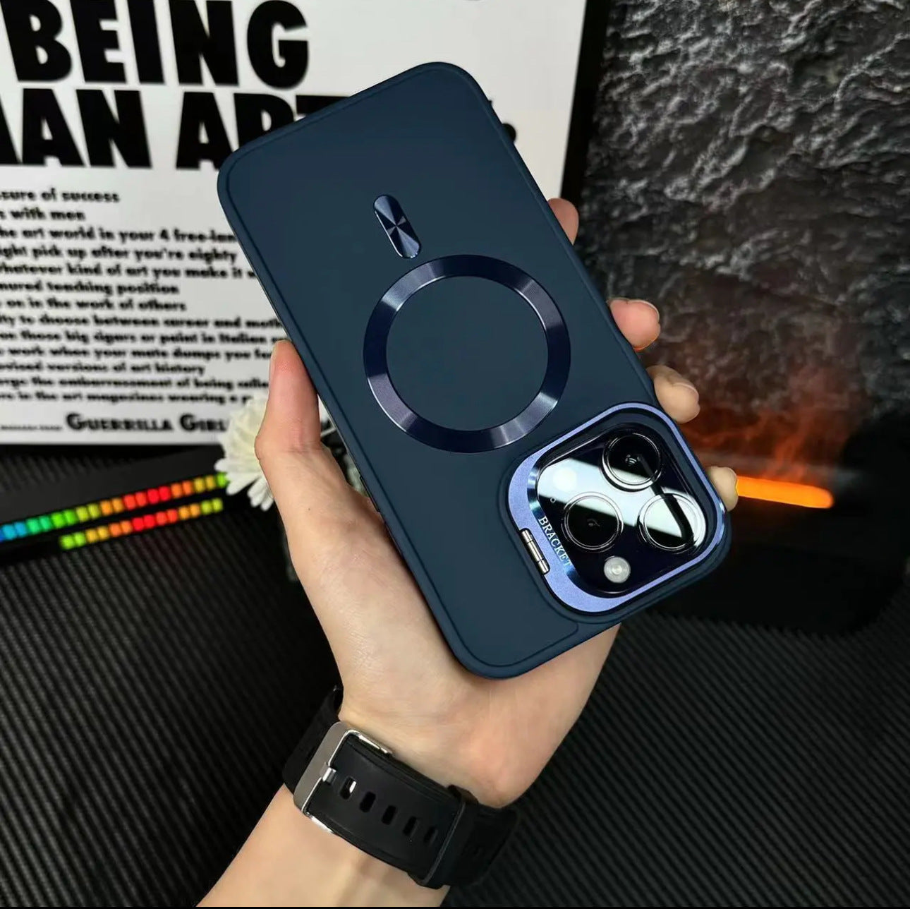 Objectif de luxe Cas de support métallique magnétique pour iPhone(Film d'objectif gratuit)