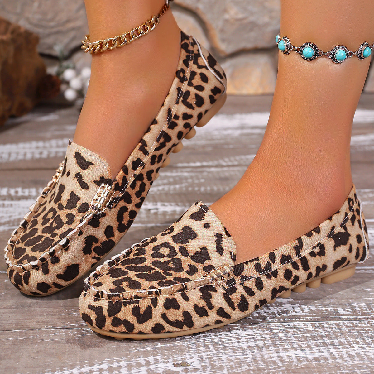 đ·50% de rĂ©ductionđMocassins patchwork Ă imprimĂ© lĂ©opard pour femmes
