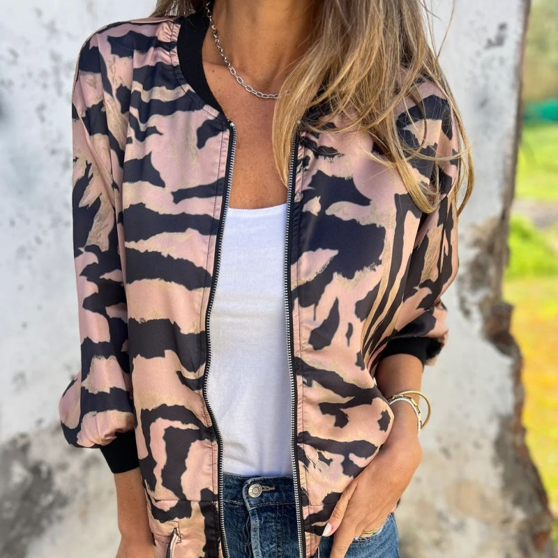 ⏳Réduction à durée limitée de 50 %💥Veste bomber zippée à imprimé zèbre pour femme en automne